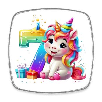 NUMMER 7 JAHRE EINHORN 7. GEBURTSTAG - Viereckiger Kühlschrankmagnet - Weiß - Vorne