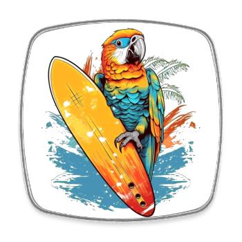 Cool surfing parrot with surfboard - Square fridge magnet - white - Front