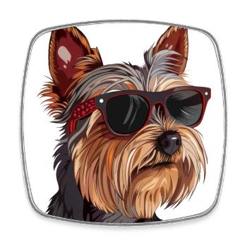 Yorkshire Terrier Sunglasses - Square fridge magnet - white - Front