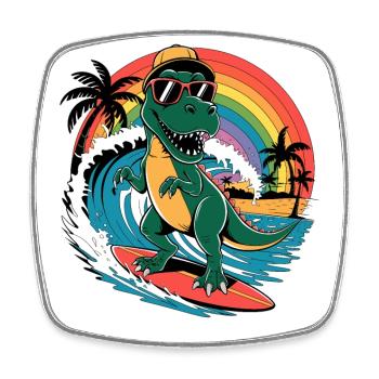 Dino T-Rex avec planche de surf Surfer - Magnet carré - blanc - Devant