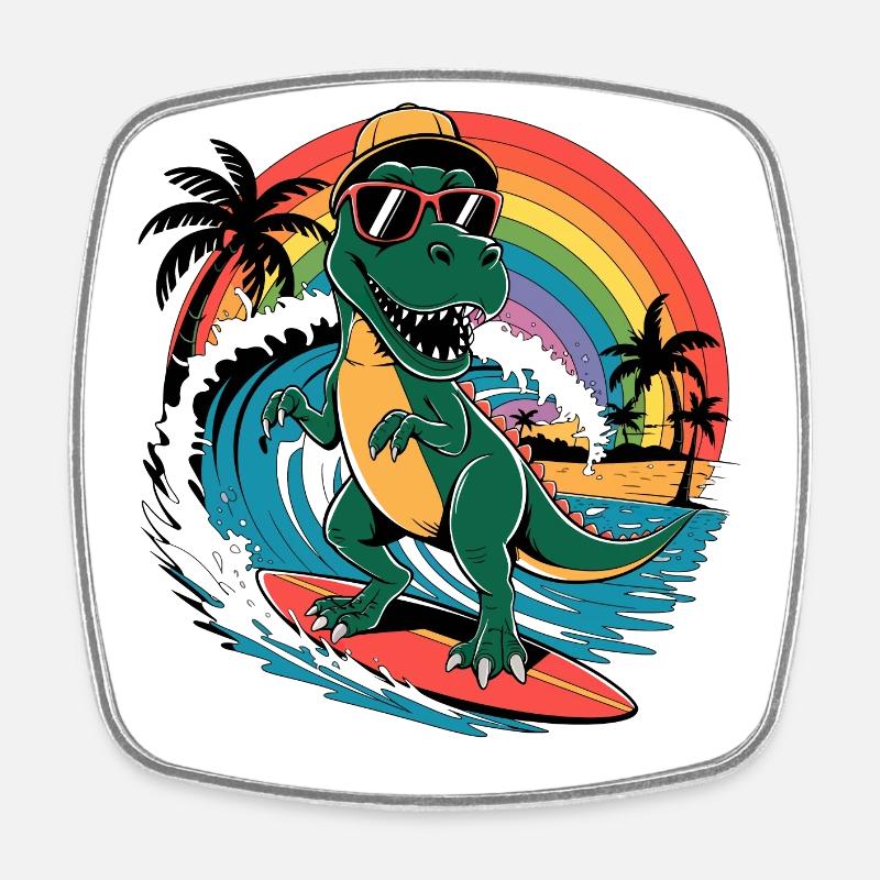 Dino T-Rex avec planche de surf Surfer - Magnet carré - blanc