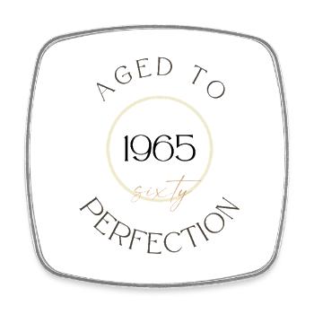60. Geburtstag, aged to perfection 1965, Geschenk - Viereckiger Kühlschrankmagnet - Weiß - Vorne
