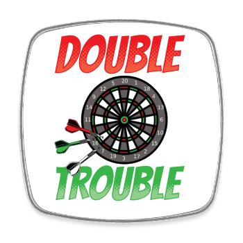 Funny dart gift double trouble dartboard - Square fridge magnet - white - Front