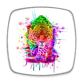 Leopard stolz Großkatze Watercolor Geschenk bunt - Viereckiger Kühlschrankmagnet - Weiß - Vorne