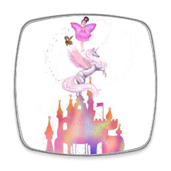 Château de fées fantastique avec licorne - Magnet carré - blanc - Devant