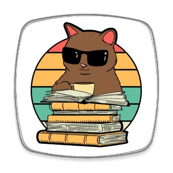 Cat Coffee and Books Funny - Square fridge magnet - white - Front