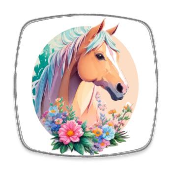 Pastel Couleurs Pony Horse Art avec des fleurs - Magnet carré - blanc - Devant