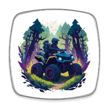 Offroad Quad Rennen Wald Cartoon Illustration - Viereckiger Kühlschrankmagnet - Weiß - Vorne