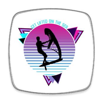 Hydrofoil Wingfoil Synthwave Foil Wing Wingfoiling - Square fridge magnet - white - Front