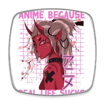 Lustig Manga Spruch Anime because real life sucks - Viereckiger Kühlschrankmagnet - Weiß - Vorne