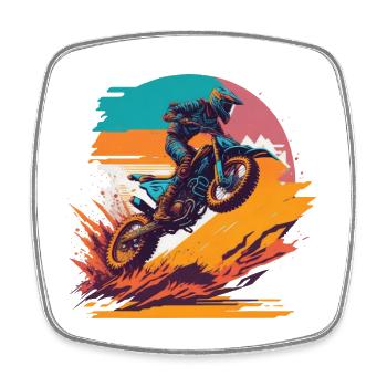 Motocross Biker Offroad Race Cartoon Dirt Bike - Square fridge magnet - white - Front