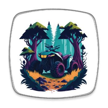Quad Bike Offroad Dirt Racing Cartoon Design - Viereckiger Kühlschrankmagnet - Weiß - Vorne