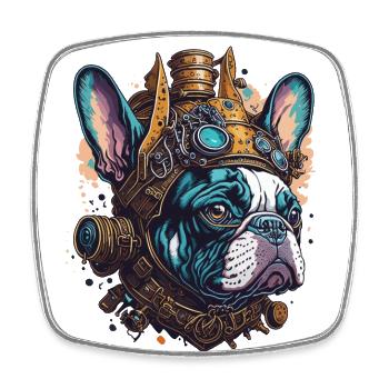 Steampunk French Bulldog Retro Dog Design - Square fridge magnet - white - Front
