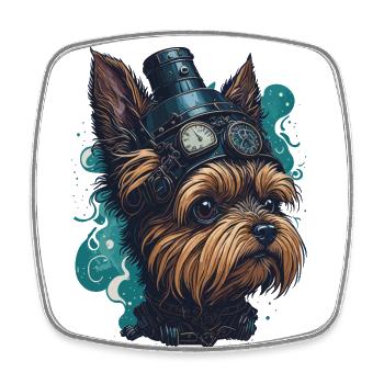 Steampunk Yorkshire Terrier vintage retro dog - Square fridge magnet - white - Front