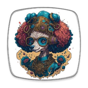 Steampunk Pudel - Retro Mechanik Hund Haustier - Viereckiger Kühlschrankmagnet - Weiß - Vorne