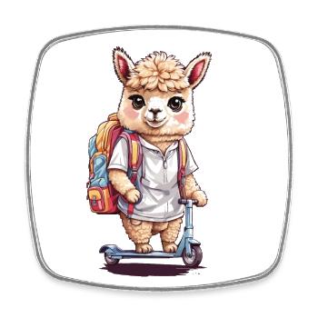Alpaca student with scooter first day of school design - Square fridge magnet - white - Front