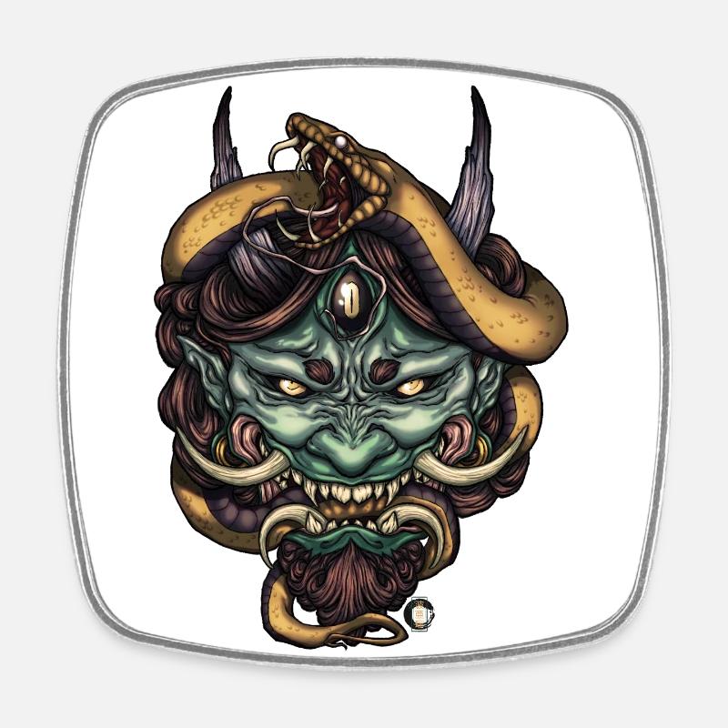 Serpent Green Oni Demon - Square fridge magnet - white