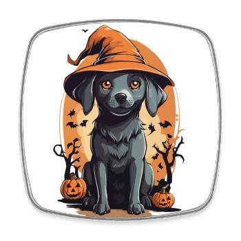 Chien d’Halloween mignon avec un chapeau de sorcière - Magnet carré - blanc - Devant