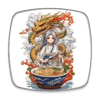 Kawaii Ramen Girl & Drache Manga Suppen Design - Viereckiger Kühlschrankmagnet - Weiß - Vorne