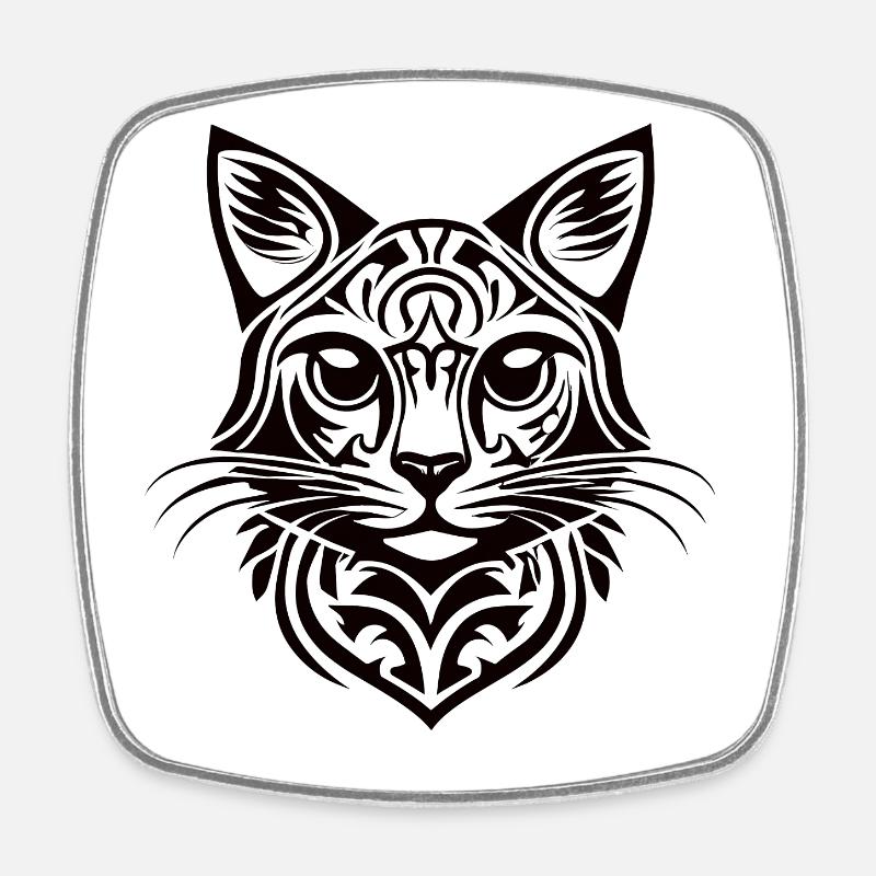 Chat tribal - Magnet carré - blanc