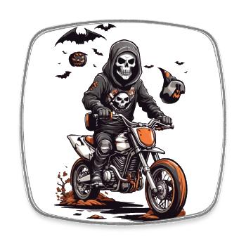 Halloween Motocross Skeleton Racer - Square fridge magnet - white - Front