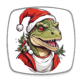 Lustiger Weihnachten Dinosaurier Weihnachtsmann - Viereckiger Kühlschrankmagnet - Weiß - Vorne