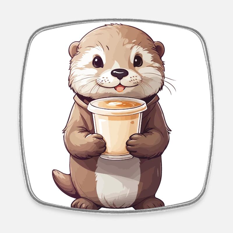 Otter Kaffeezeit Süßes Kaffee Tierdesign - Viereckiger Kühlschrankmagnet - Weiß