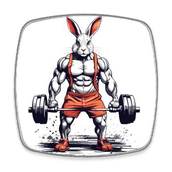 Lapin de remise en forme Bodybuilding Powerlifting Style - Magnet carré - blanc - Devant