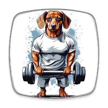 Kraftsport Dackel Hund Powerlifting Design - Viereckiger Kühlschrankmagnet - Weiß - Vorne