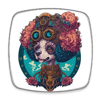Steampunk Pudel Ästhetisches Hunde Design - Viereckiger Kühlschrankmagnet - Weiß - Vorne