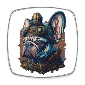 Retro French Bulldog Steampunk Dog - Square fridge magnet - white - Front