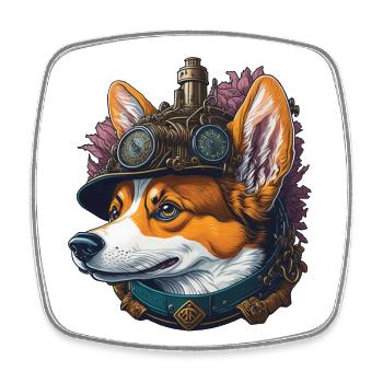 Aesthetic Steampunk Corgi Dog Lover Dog - Square fridge magnet - white - Front