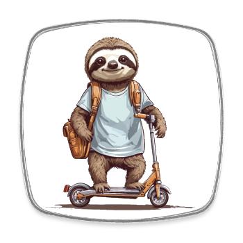 Sloth School Kid Scooter Fun Design - Square fridge magnet - white - Front