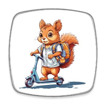 Cheerful Squirrel Back to School Scooter Design - Square fridge magnet - white - Front
