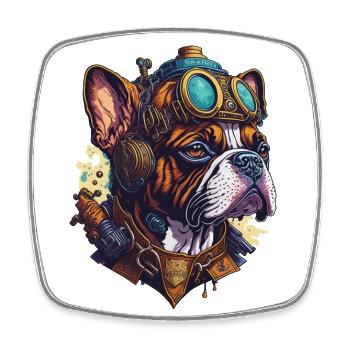 Vintage Steampunk Boxer Dog Machinery Design - Square fridge magnet - white - Front