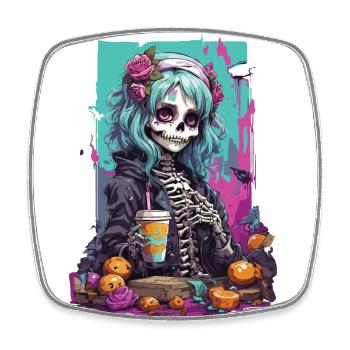 Pastel Gothic Mädchen Skull Dia de Muertos - Viereckiger Kühlschrankmagnet - Weiß - Vorne