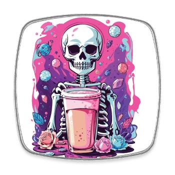 Gothic Bubble Tea Skeleton Halloween Aesthetic - Square fridge magnet - white - Front