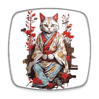 Japanische Kimono Katze Ukiyo-E Katzen Design - Viereckiger Kühlschrankmagnet - Weiß - Vorne