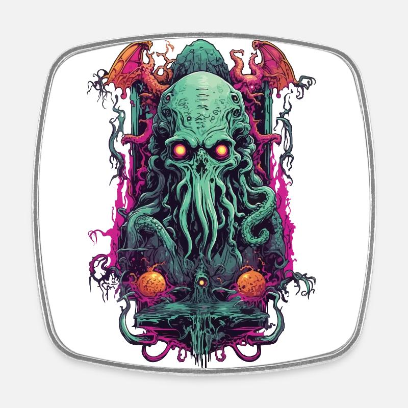 Gothique Cthulhu démon Halloween monstre Design - Magnet carré - blanc
