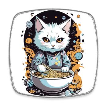 Katze Liebt Ramen Nudelsuppe Ästhetisches Design - Viereckiger Kühlschrankmagnet - Weiß - Vorne