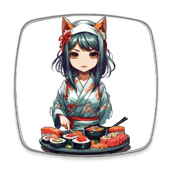 Anime Sushi Master Kawaii Fille Kemonomimi - Magnet carré - blanc - Devant