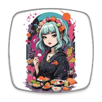 Anime Sushi e-Girl Goth Pastel Style Design - Magnet carré - blanc - Devant