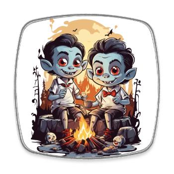 Funny Vampire Kids Halloween Campfire - Square fridge magnet - white - Front