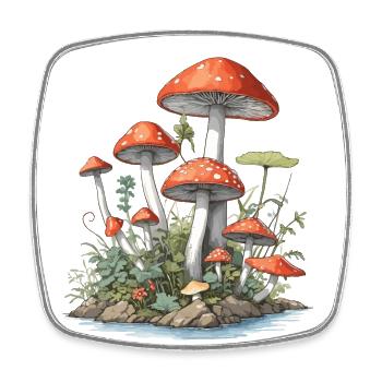 Goblincore Mushroom Vintage Nature Design - Square fridge magnet - white - Front