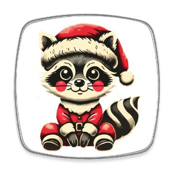 Süßer Weihnachtswaschbär Mit Mütze - Viereckiger Kühlschrankmagnet - Weiß - Vorne