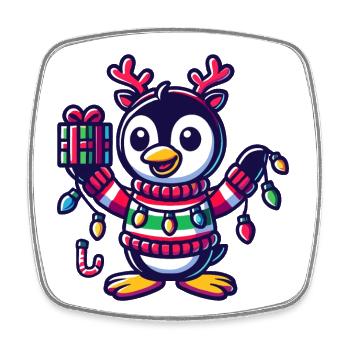 Fröhlicher Pinguin Mit Weihnachtslichtern - Viereckiger Kühlschrankmagnet - Weiß - Vorne