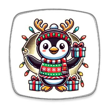 Joyeux Noël Pingouin avec des cadeaux - Magnet carré - blanc - Devant