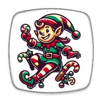 Fröhlicher Weihnachtself Mit Zuckerstange - Viereckiger Kühlschrankmagnet - Weiß - Vorne