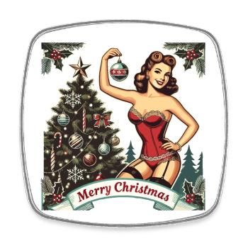 Christmas Pin-Up Retro Vintage Style - Square fridge magnet - white - Front