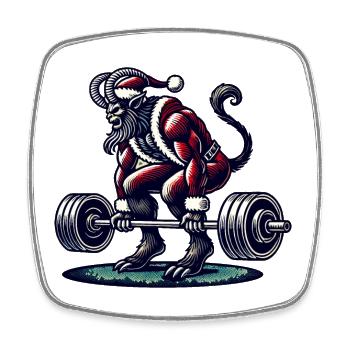 Christmas Krampus Bodybuilder Muscle Training - Square fridge magnet - white - Front
